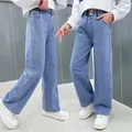 Jeans per ragazze adolescenti 2023 primavera autunno moda Casual pantaloni larghi per bambini blu