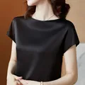 Seta sottile manica corta Top coreano Slip donna t-shirt vestiti estivi elegante nero bianco t-shirt