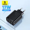 Baseus Caricatore USB da 17 W Adattatore da parete da viaggio portatile universale a 3 porte Caricatore portatile Ricarica sicura per iPhone Xiaomi Samsung