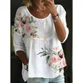 Camicia allentata moda donna elegante camicia donna girocollo stampata camicia donna Casual vacanza