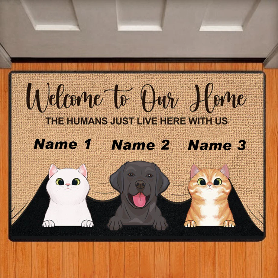 Benvenuti nella nostra casa Personalizzato Cane Gatto Nome Zerbino Tappeto Tappetini personalizzati Tappeto Tutti i colori Tutti i logo Accessorio per la casa