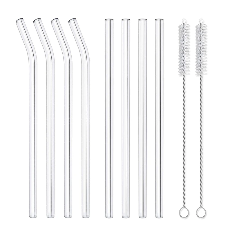 4/8 pz cannucce di vetro riutilizzabili cannucce di vetro trasparente 8 pollici 8mm tubi succo frullato tè cannucce bicchieri Set di paglia per bevande