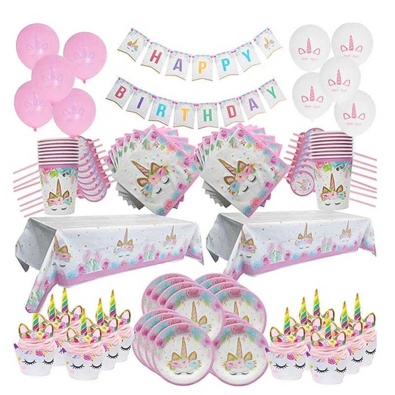 WEIGAO Unicorn Decoration Birthday Party Decor Kids Unicorn set di stoviglie usa e getta Baby Shower Girl Birthday Party Supplies
