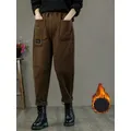 Caldo inverno peluche velluto foderato Harem pantaloni Casual addensare donne a vita alta Pantalone