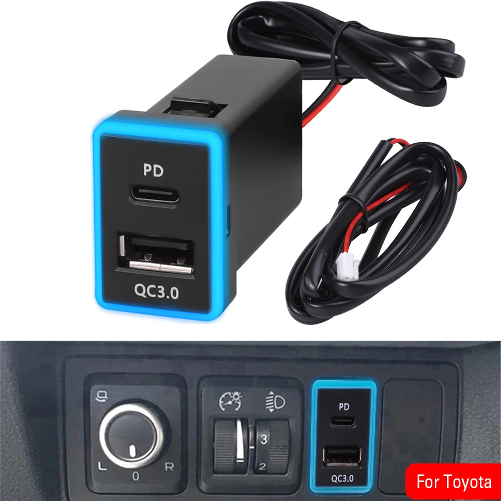 Caricabatteria da auto USB C tipo C PD QC3.0 presa per caricabatterie rapido doppia USB presa adattatore di alimentazione per ricarica telefono 12V per Toyota