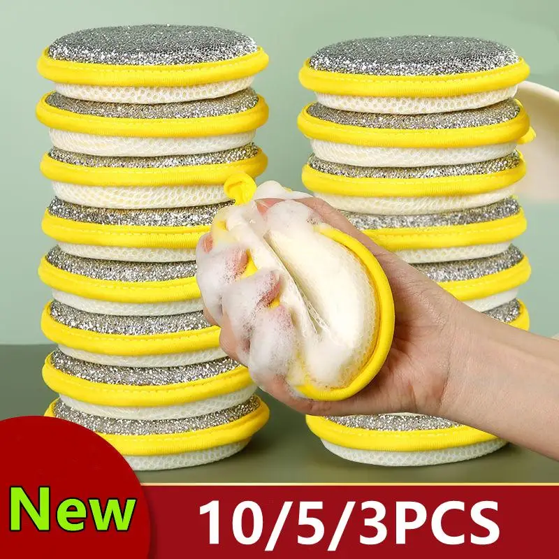 10/5/3PCS Doppio Lato Spugna per lavare i piatti Spazzola per lavare i piatti Pan Pot Spugne per lavare i piatti Pulizia della casa Riutilizzabili Utensili da cucina