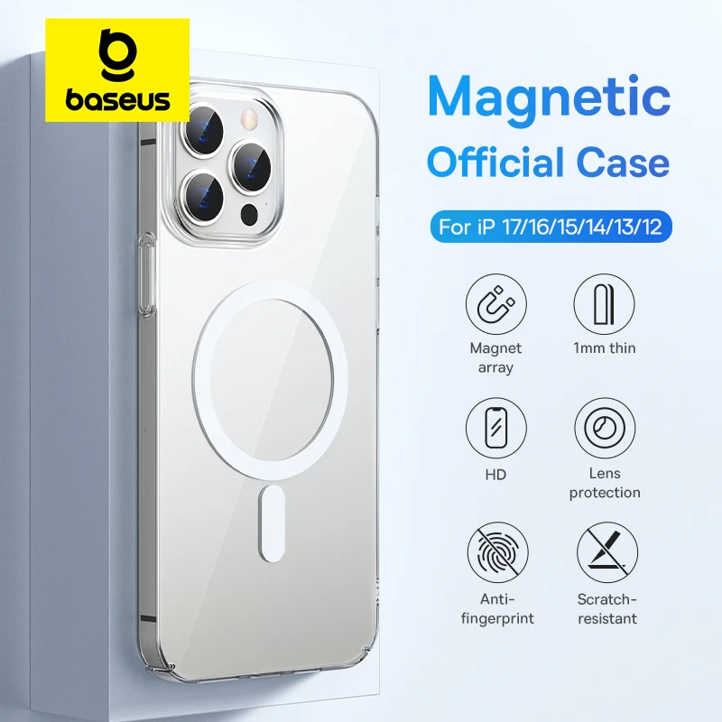 Custodia magnetica Baseus per iPhone 17 16 15 Pro Max Custodia di ricarica wireless per iPhone 14 13 12 Pro Max Plus Custodia per telefono Air PC