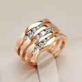 Kinel New Unique Creative 585 Rose Gold Women Rings Micro-wax Inlay Natural zircone Rings Geometry