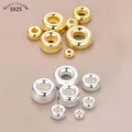 Genuine Real Pure Solid 925 Sterling Silver Beads Flat Round Loose Bead 18k Gold Large Hole Spacer