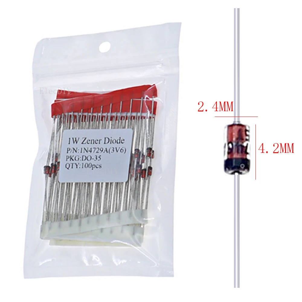 Diodo Zener da 1 W (3 V 3,3 V 3,6 V 4,7 V 5,1 V 5,6 V 6,2 V 6,8 V 7,5 V 8,2 V 10 V 12 V 13 V 15 V 16 V 18 V 20 V 22 V 24 V 30 V 33 V 39 V) Serie DO-35