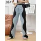 DEAT moda donna Jeasn New vita alta nero blu onda impiombata tubo dritto gamba larga Denim pantaloni