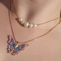 Collane a farfalla da donna alla moda Collana di perle a farfalla pop tailandese Gioielli con catene a doppio girocollo