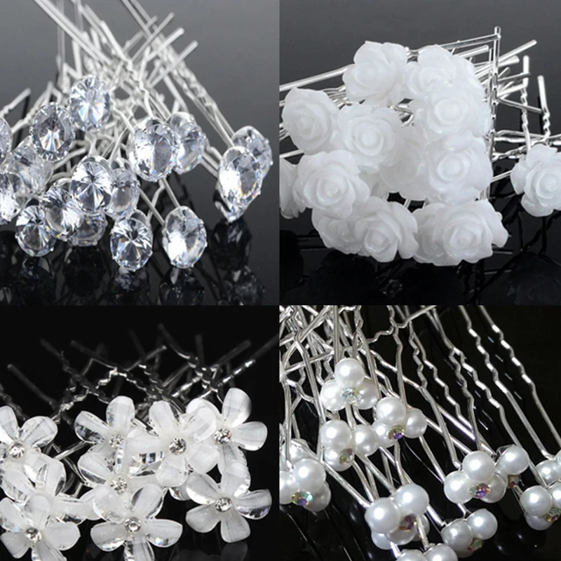 20 pezzi fermagli per capelli da donna fiore forcina bastone da sposa perla di cristallo forcine per capelli a forma di U mollette accessori per capelli