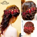 Di Modo Rosso Perline di Cristallo Hairband Dei Capelli di Cerimonia Nuziale Dei Monili da Sposa