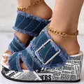 Scarpe da donna Casual Fashion Vacation abbigliamento quotidiano sandali con zeppa in Denim con