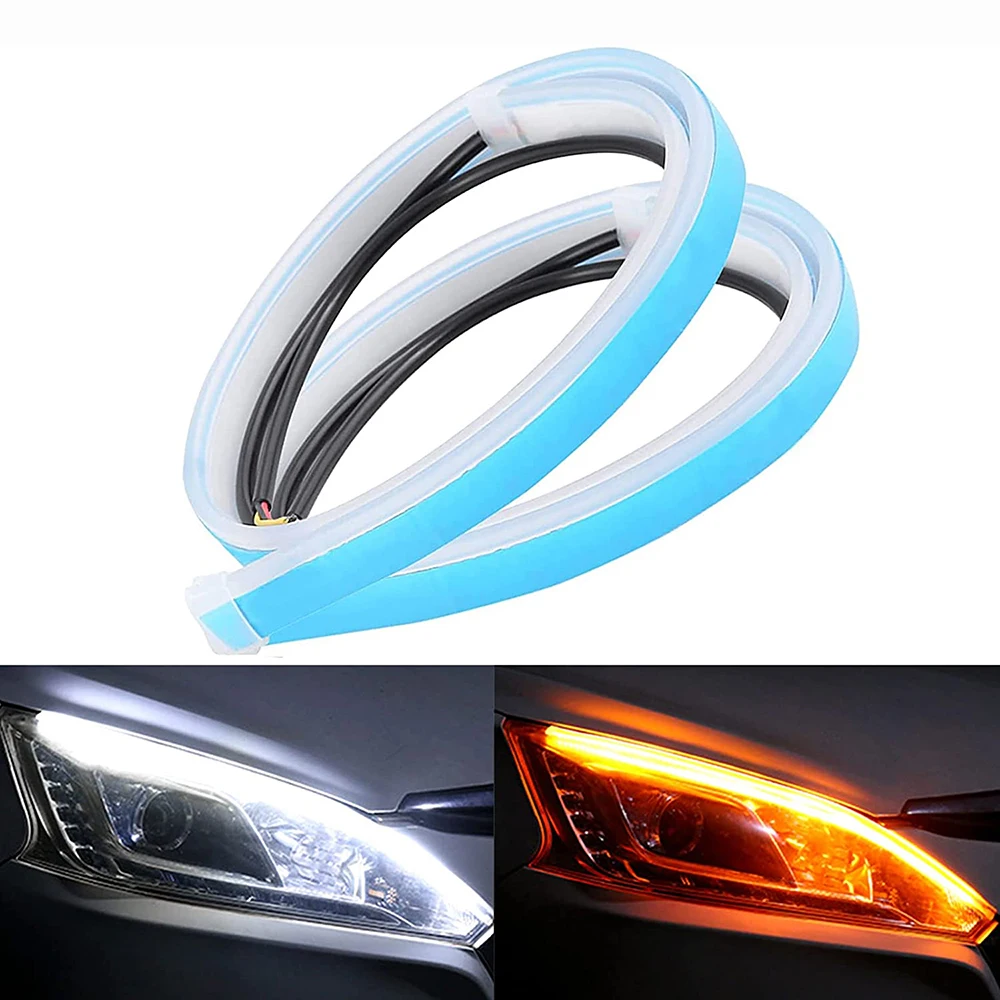 2 pezzi 12V LED DRL luce di marcia diurna per auto flessibile striscia impermeabile fari automatici indicatori di direzione bianchi luci di flusso freno gialle