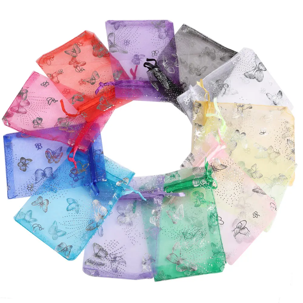 25/50 pezzi 12 colori farfalla sacchetti regalo in organza 7x9 cm 9x12 cm 13x18 cm sacchetti per gioielli sacchetti per imballaggio caramelle sacchetto con coulisse