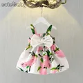 New Summer Baby Girl Dress Big Bow Infant Baby Girl Clothes Cute Print senza maniche neonato abiti