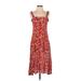 Lulus Casual Dress - A-Line Square Sleeveless: Red Floral Dresses - Women's Size X-Small