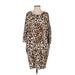 Free People Casual Dress - Shift Scoop Neck 3/4 sleeves: Tan Leopard Print Dresses - Women's Size X-Small