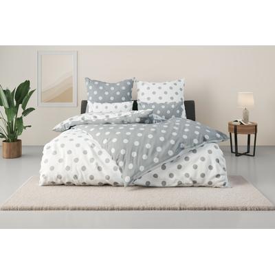 Wendebettwäsche MY HOME "Dots", grau, B/L: 135cm x 200cm, , Polycotton recycelt, B/L: 80cm x 80cm, Polycotton recycelt, Obermaterial: 50% Baumwolle, 50% Polyester, Bettwäsche, ab Größe 135x200 cm, aus recyceltem Material, Bettwäsche mit Punkten Image