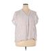 Nine West Short Sleeve Top White Stripes V Neck Tops - Women's Size 2X-Large