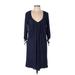 T-Bags Los Angeles Casual Dress - Shift V-Neck 3/4 sleeves: Blue Print Dresses - Women's Size Large