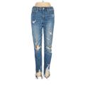 American Eagle Outfitters Jeggings - Mid/Reg Rise Skinny Leg Trashed: Blue Bottoms - Women's Size 4 - Distressed Wash