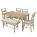 Retro 6-peice Wood Dining Set with Rectangular Dining Table and Upholstered Dining Chairs & Bench for Dining Room
