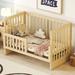 Convertible Crib Adjustble Height Kids Beds w/ Guardrails, Natural