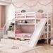 Castle Style Bunk Bed Soild Wood Twin-Over-Twin Loft Bed with 2 Drawers and Slide, 3 Shelves for Girls, Boys Bedroom, White