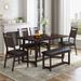 6-Piece Wood Dining Table Set with 4 Upholstered Chairs and Bench, Farmhouse Brown Kitchen Dining Table Set Rectangular Table