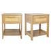 Nightstand Set of 2 for Bedroom Dresser with Imitation Rattan 2 Drawers and 2 Open Storage Shelf Bedside Furniture Natural