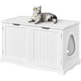 Cat Litter Box Enclosure Cat Litter Box Furniture Hidden Wooden Pet Crate Cat Washroom Storage Bench with Divider Home Litter Loo Indoor Cat House White