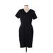 Ann Taylor Casual Dress - Sheath V Neck Short sleeves: Black Solid Dresses - Women's Size 8 Petite