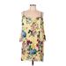 Blu Pepper Casual Dress - Shift Cold Shoulder 3/4 sleeves: Yellow Print Dresses - Women's Size Large