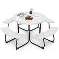 Costway Outdoor 8-person Round Picnic Table Bench Set with 4 Benches & Umbrella Hole White