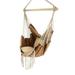 Hanging Rope Swing Hammock Chair with Side Pocket & Wooden Spreader Bar Khaki
