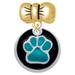 3/4 Teal Paw in Black Circle - Gold Tone Bow Charm Bead