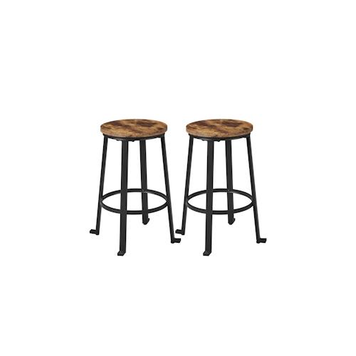 Yaheetech Barhocker 2er-Set Barstühle, Küchenstühle mit Fußstütze, Bistrohocker Tresenhocker Industriestil, rund, vintagebraun-schwarz, 49×49×61 cm