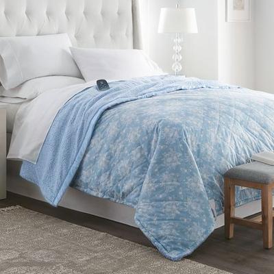 Micro Flannel Toile Heated Blanket Wedgewood Blue, Twin, Wedgewood Blue