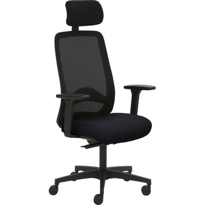 Drehstuhl MAYER SITZMÖBEL "2228", schwarz (schwarz, schwarz), B:70cm H:123cm T:63cm, Leder, Stühle, Bürodrehstuhl, 3D Armlehnen, Kopfstütze Image