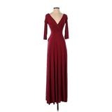 Dessy Collection Cocktail Dress - Wrap V Neck 3/4 Sleeve: Burgundy Dresses - New - Women's Size 2X-Small