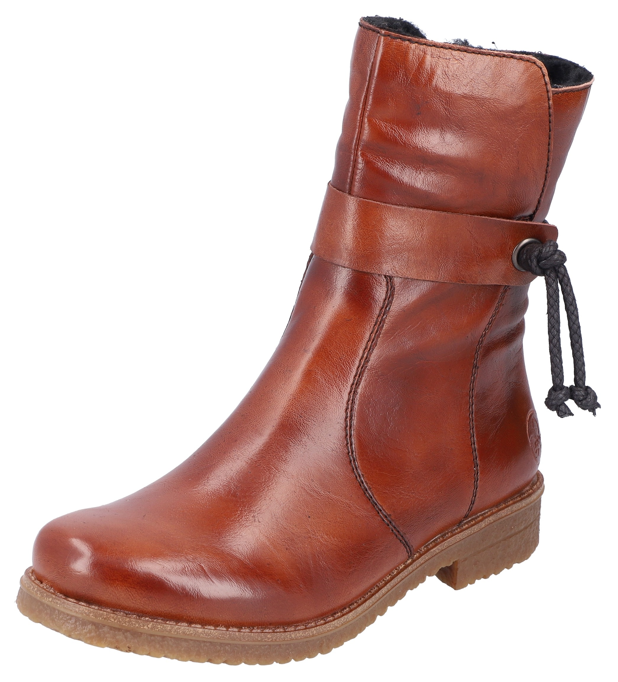 Winterstiefelette RIEKER, Damen, Gr. 38, rot (rotbraun), Lederimitat, Schuhe Winterstiefelette, mit Zierkordel