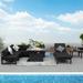 Latitude Run® Gilliane 8 - Piece Outdoor Patio Aluminum Sectional Sofa Set w/ Firepit Table Cushions & Chaise Metal/Rust - Resistant Metal | Wayfair