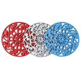 Bungalow Rose Set of 3 Decorative Cast Iron Metal Trivets (Black, Red & Blue) in Red/Gray/Blue | Wayfair 2E333884A3C04962AE6FD71FEFC9F272
