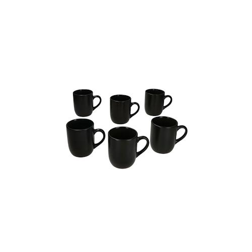 6er Set Panther Kaffeebecher mit Henkel 340ml matt schwarz aus Steingut – AS.MG.F.01896