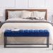 Teddy-velvet Metal Base Upholstered Entryway Bench for Bedroom End of Bed Foot Rest Stool Coffee Table, Navy Blue Velvet