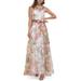 Plus Gown Style Floral Organza Sleeveless Jewel Neck Dress - White - Eliza J Dresses