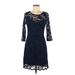 Liza Luxe Cocktail Dress - A-Line Scoop Neck 3/4 sleeves: Blue Print Dresses - Women's Size Medium